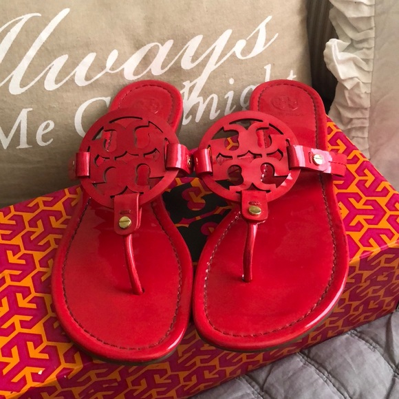 Tory Burch Shoes - Tory Burch Red Patent Leather Miller Sandals